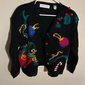 Vintage Karen Scott Knit Cardigan Christmas Ornaments w Colored Buttons